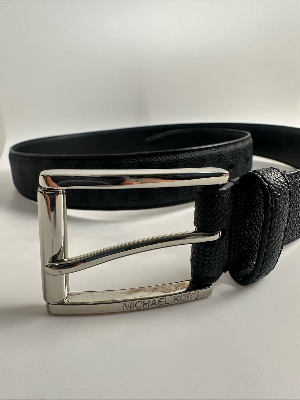 Michael Kors Black Leather Men's Belt with Silver-Tone Buckle
